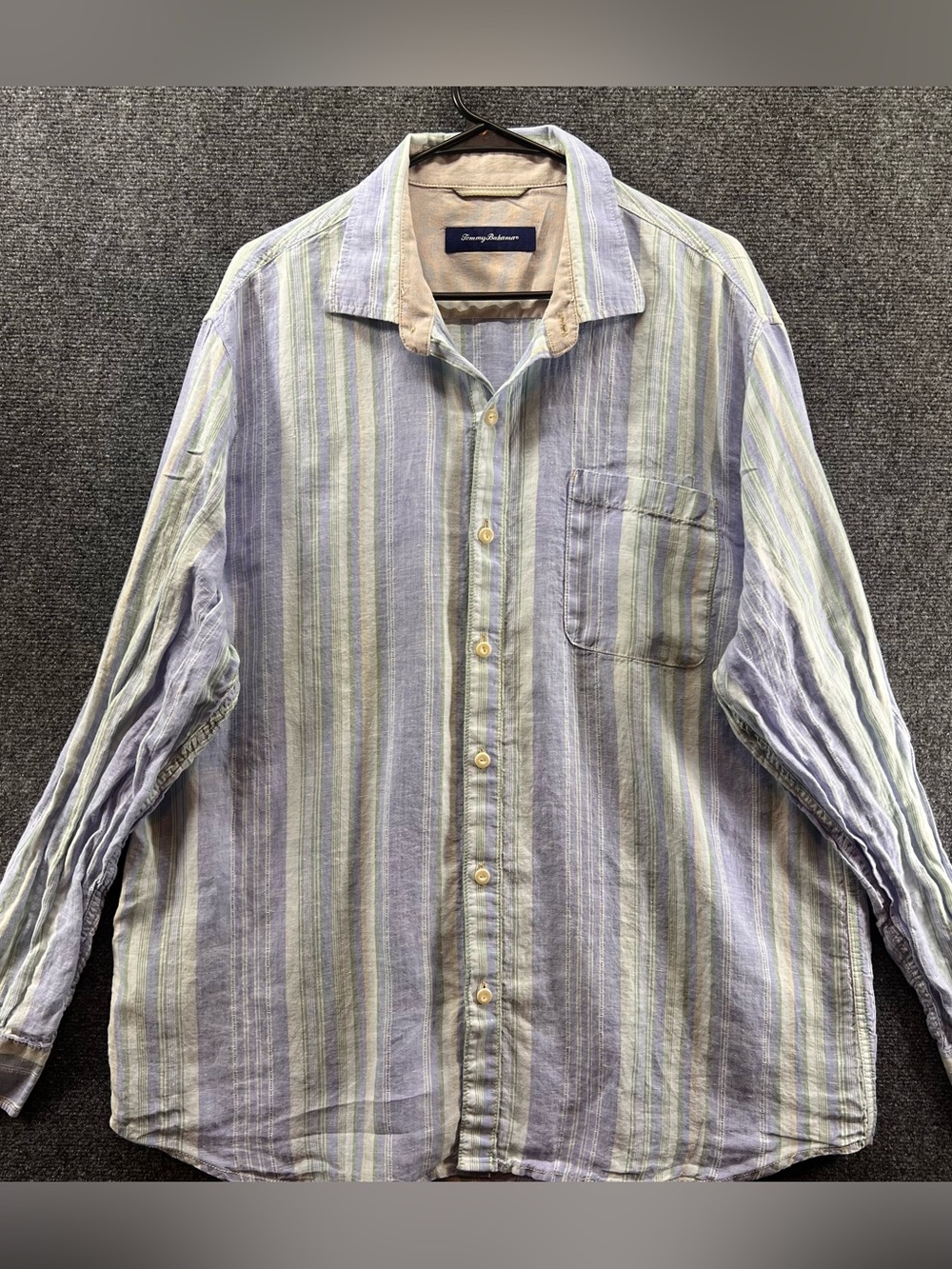 Tommy Bahama Relax 100% Linen Shirt Mens XL Blue Aqua Green Striped Long Sleeve